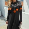 Womens Plus * | Promo Izuria Black & Orange Pumpkin Spider Web Long-Sleeve Cowl Neck Shift Dress Women & Plus