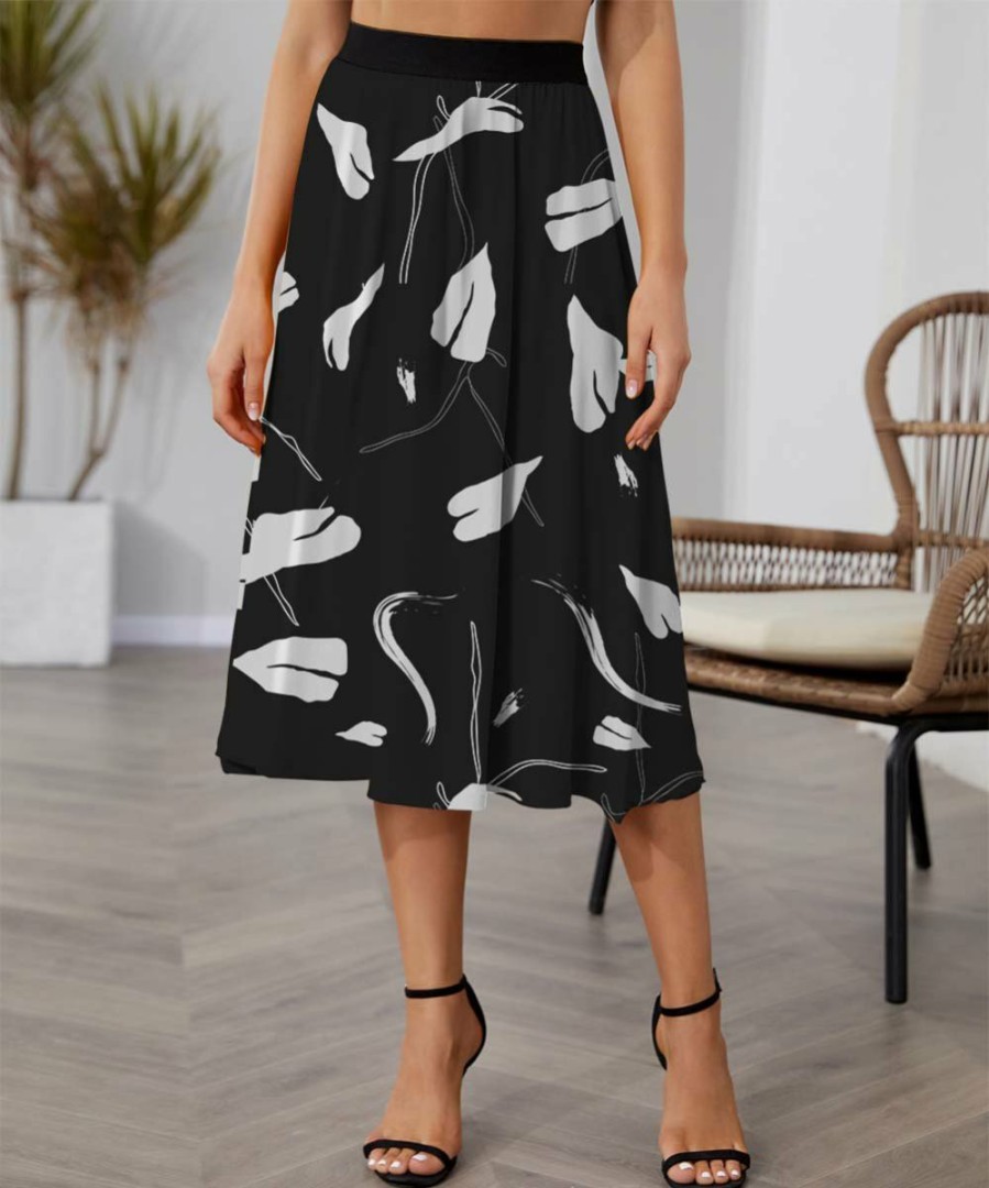 Women * | Best Reviews Of Izuria Black & White Abstract Elastic-Waist Midi Skirt Plus