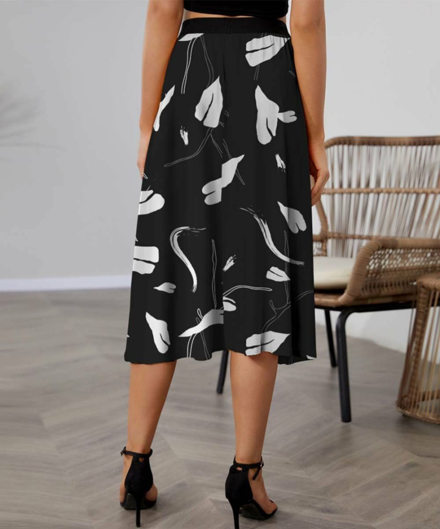 Women * | Best Reviews Of Izuria Black & White Abstract Elastic-Waist Midi Skirt Plus