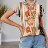 Women * | Top 10 Izuria Apricot & Orange Floral Polka Dot Mock Neck Flutter-Sleeve Top Plus