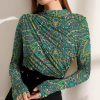 Women * | Best Pirce Izuria Green & Lime Floral Paisley-Accent Ruched-Front Long-Sleeve Top Women