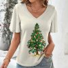 Womens Plus * | Brand New Izuria White & Green Xmas Tree V-Neck Bell-Sleeve Top Plus