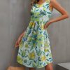 Womens Plus * | Coupon Izuria Blue & Yellow Floral Sleeveless Empire-Waist Dress Women