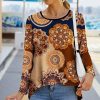 Womens Plus * | Hot Sale Izuria Brown & Yellow Mandala Hi-Low Long-Sleeve Tunic Women