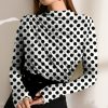 Women * | Best Pirce Izuria White & Black Polka Dot Ruched Long-Sleeve Top Women & Plus