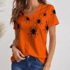 Women * | Outlet Izuria Orange & Black Spider Short-Sleeve V-Neck Top Women