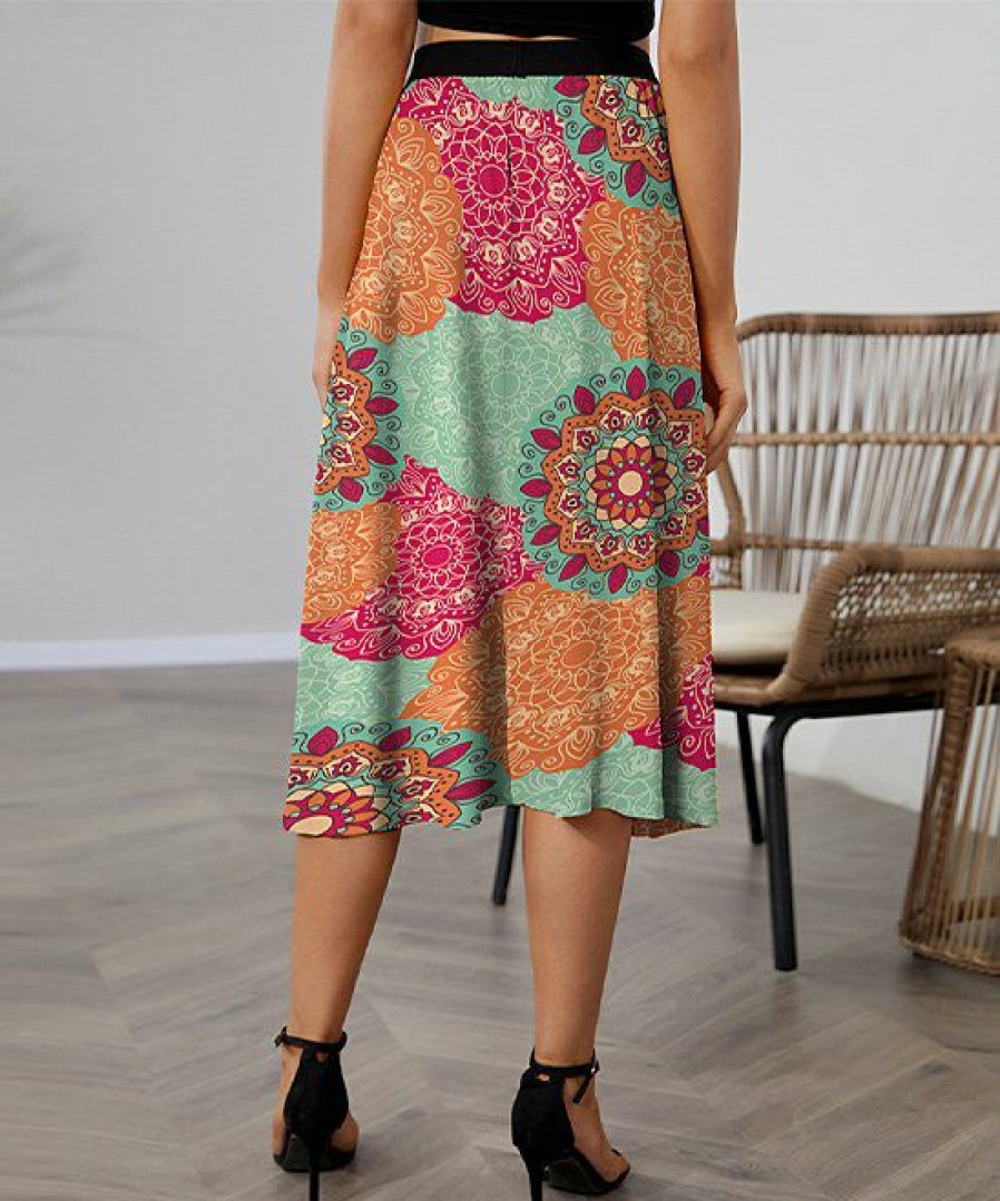 Women * | New Izuria Orange & Green Mandala Midi Skirt Women