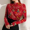 Womens Plus * | Best Sale Izuria Red & Blue Butterfly Floral Ruched-Front Long-Sleeve Top Plus