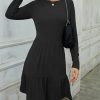 Women * | Best Deal Izuria Black Ruffle-Accent Long-Sleeve A-Line Dress Women