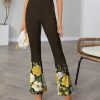 Women * | New Izuria Coffee & Yellow Floral Flare Pants Women