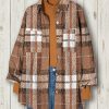 Women * | Hot Sale Izuria Mocha & White Plaid Chest-Pocket Shacket Plus