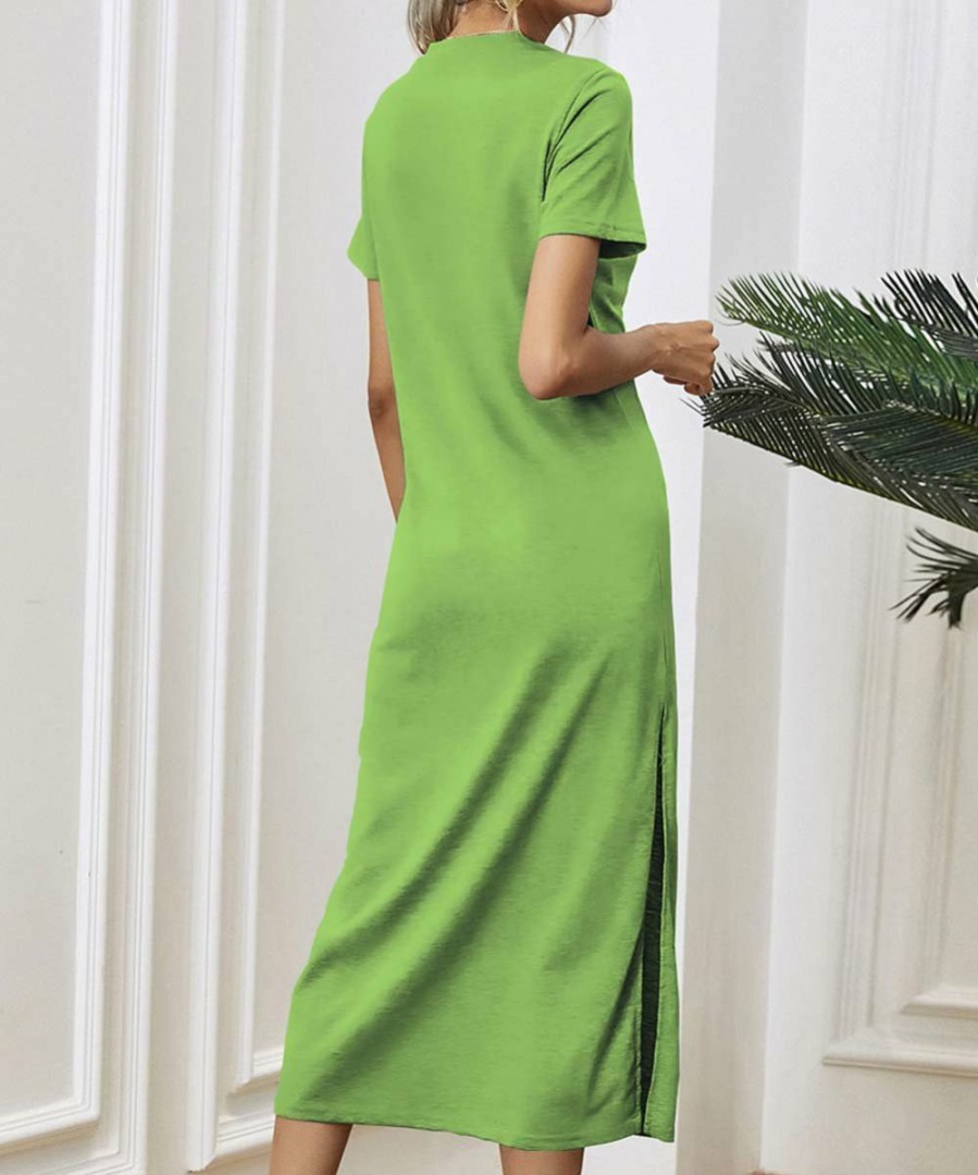 Women * | Flash Sale Izuria Kelly Green Short-Sleeve Side-Slit Midi Dress Plus