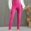 Women * | Discount Izuria Fuchsia Button-Accent Elastic-Waist Crop Skinny Pants Women