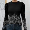 Women * | Top 10 Izuria Black & White Paisley Crewneck Puff-Sleeve Top Women