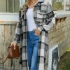 Women * | Buy Izuria Black & Gray Plaid Pocket Longline Button-Up Shacket Women & Plus