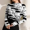 Women * | Flash Sale Izuria Black & White Abstract Ruched-Front Long-Sleeve Top Women