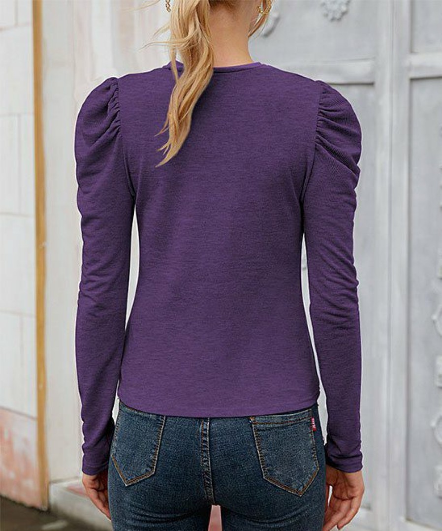 Womens Plus * | Best Deal Izuria Purple Puff-Sleeve Crewneck Top Women & Plus