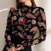 Women * | Discount Izuria Black & Red Floral Ruched-Front Long-Sleeve Top Women & Plus