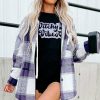 Women * | Flash Sale Izuria Purple & White Plaid Button-Up Hooded Shacket Women