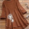 Womens Plus * | Brand New Izuria Tan Dandelion & White Dandelion Tunic Plus