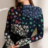 Women * | Best Pirce Izuria Navy & Blue Floral Ruched-Front Long-Sleeve Top Women