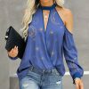 Womens Plus * | Brand New Izuria Blue Sun Moon Cold-Shoulder Choker-Cutout Surplice Top Women & Plus