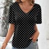 Women * | Best Deal Izuria Black & White Polka Dot Bell-Sleeve V-Neck Top Women