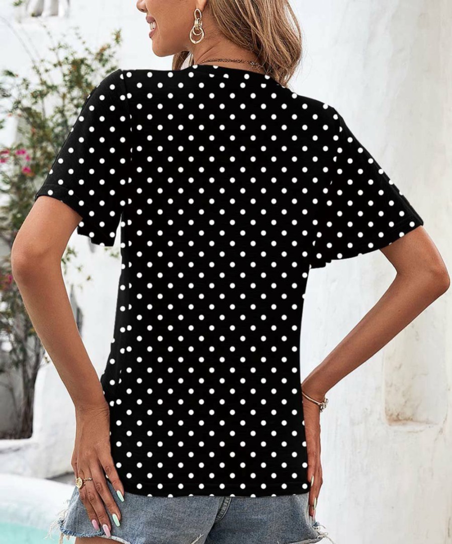 Women * | Best Deal Izuria Black & White Polka Dot Bell-Sleeve V-Neck Top Women