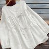 Women * | Brand New Izuria White Drawstring Shirred Button-Up Peasant Top Women