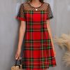 Women * | Best Reviews Of Izuria Red & Green Plaid Sheer-Accent Shift Dress Women & Plus