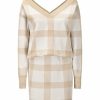 Women * | Flash Sale Izuria Khaki & Cream Windowpane V-Neck Sweater & Skirt Women