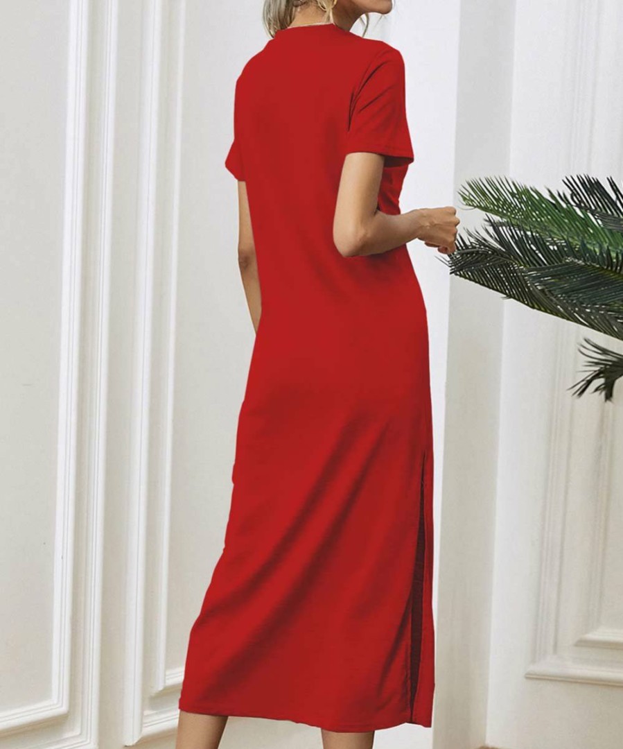 Women * | Best Reviews Of Izuria Red Knot-Accent Side-Slit Midi Dress Women