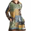 Womens Plus * | Budget Izuria Coffee & Green Patchwork Pocket Hooded Shift Dress Women