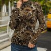 Womens Plus * | Buy Izuria Brown Floral Long-Sleeve Turtleneck Plus