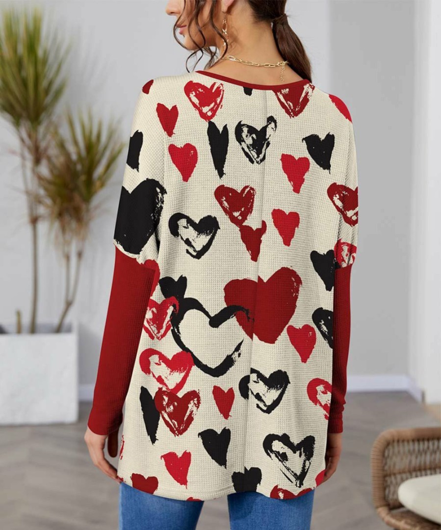 Womens Plus * | Cheap Izuria Apricot & Red Heart Balloon-Sleeve Waffle-Knit Tunic Women & Plus