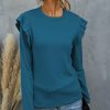 Womens Plus * | Deals Izuria Blue Ruffle-Shoulder Long-Sleeve Top Plus