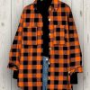 Women * | Best Sale Izuria Orange & Black Shepherds Check Pocket Button-Up Shacket Women & Plus