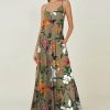 Women * | Outlet Izuria Army Green & Orange Floral Sleeveless Maxi Dress Women