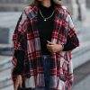 Women * | Outlet Izuria Black & Red Plaid Pocket Open-Front Fleece Jacket Women