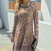 Women * | Wholesale Izuria Wine & Yellow Floral Raglan-Sleeve Cowl-Neck Dress Women & Plus