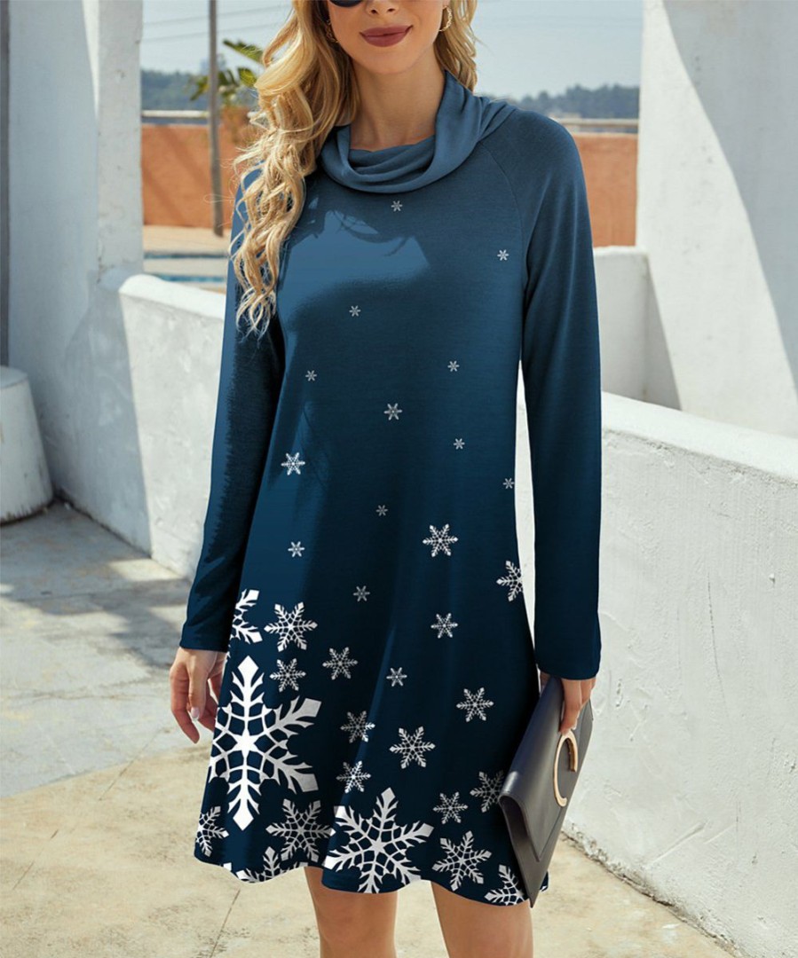 Womens Plus * | Outlet Izuria Blue Snowflake Cowl-Neck Shift Dress Women