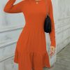 Womens Plus * | Best Deal Izuria Orange Long-Sleeve Ruffle-Hem Tiered A-Line Dress Women