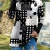 Women * | Budget Izuria Black & White Polka Dot Patchwork Shoulder-Zip Turtleneck Top Women