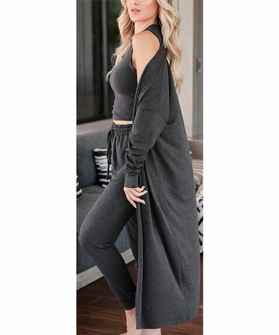 Women * | Best Sale Izuria Charcoal Heather Knit Joggers Set Women & Plus