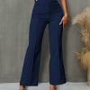 Women * | Deals Izuria Dark Blue Elastic-Waist Straight-Leg Pants Women & Plus