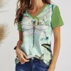 Womens Plus * | Best Reviews Of Izuria Green & White Dragonfly V-Neck Tee Women