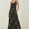 Womens Plus * | Best Sale Izuria Black & Beige Abstract Sleeveless Maxi Dress Plus