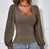 Womens Plus * | Deals Izuria Mocha Bishop-Sleeve Square Neck Top Women