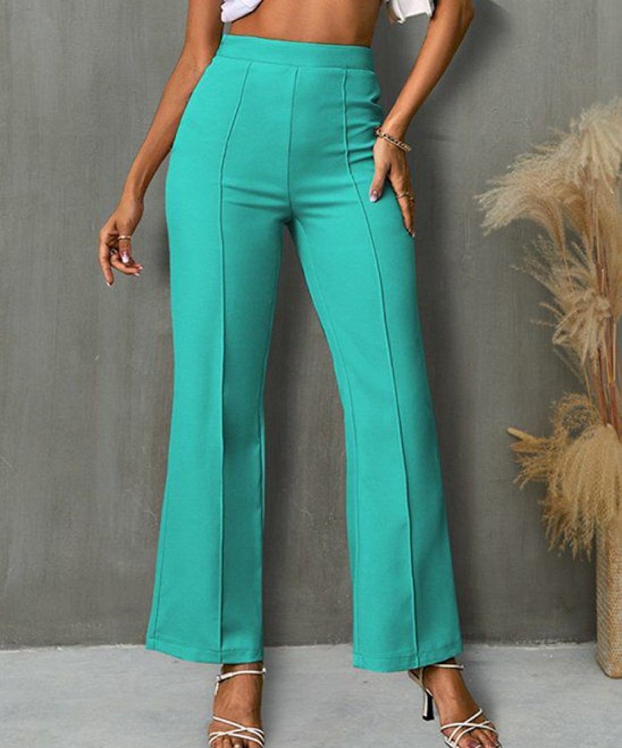 Women * | Best Sale Izuria Turquoise Elastic-Waist Straight-Leg Pants Women & Plus