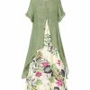 Womens Plus * | Cheapest Izuria Green & Fuchsia Floral Button-Accent Front-Slit Layered Midi Dress Women & Plus